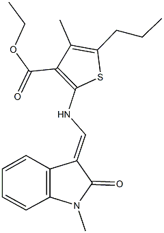 ethyl 4-methyl-2-{[(1-methyl-2-oxo-1,2-dihydro-3H-indol-3-ylidene)methyl]amino}-5-propyl-3-thiophenecarboxylate Struktur