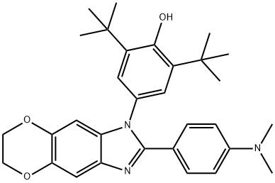 2,6-ditert-butyl-4-{2-[4-(dimethylamino)phenyl]-6,7-dihydro-1H-[1,4]dioxino[2,3-f]benzimidazol-1-yl}phenol Struktur