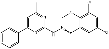 3,5-dichloro-2-methoxybenzaldehyde (4-methyl-6-phenyl-2-pyrimidinyl)hydrazone Struktur