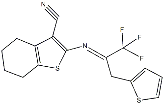2-{[2,2,2-trifluoro-1-(2-thienylmethyl)ethylidene]amino}-4,5,6,7-tetrahydro-1-benzothiophene-3-carbonitrile Struktur