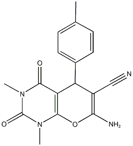 7-amino-1,3-dimethyl-5-(4-methylphenyl)-2,4-dioxo-1,3,4,5-tetrahydro-2H-pyrano[2,3-d]pyrimidine-6-carbonitrile 结构式