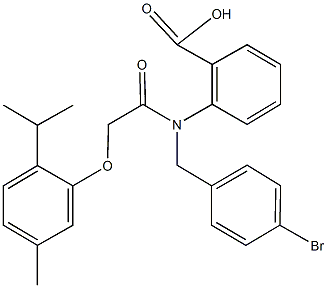 2-{(4-bromobenzyl)[(2-isopropyl-5-methylphenoxy)acetyl]amino}benzoic acid Structure