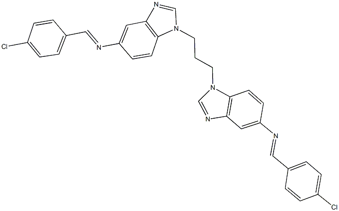 N-(4-chlorobenzylidene)-N-[1-(3-{5-[(4-chlorobenzylidene)amino]-1H-benzimidazol-1-yl}propyl)-1H-benzimidazol-5-yl]amine Structure