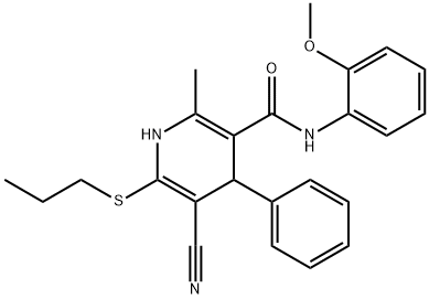 5-cyano-N-(2-methoxyphenyl)-2-methyl-4-phenyl-6-(propylsulfanyl)-1,4-dihydro-3-pyridinecarboxamide 结构式