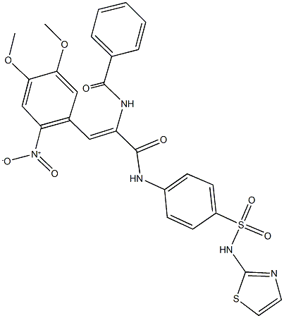 N-[2-{2-nitro-4,5-dimethoxyphenyl}-1-({4-[(1,3-thiazol-2-ylamino)sulfonyl]anilino}carbonyl)vinyl]benzamide Structure