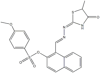 1-[2-(5-methyl-4-oxo-1,3-thiazolidin-2-ylidene)carbohydrazonoyl]-2-naphthyl 4-methoxybenzenesulfonate 化学構造式