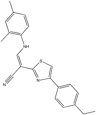 3-(2,4-dimethylanilino)-2-[4-(4-ethylphenyl)-1,3-thiazol-2-yl]acrylonitrile 化学構造式