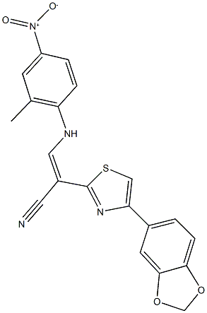 2-[4-(1,3-benzodioxol-5-yl)-1,3-thiazol-2-yl]-3-{4-nitro-2-methylanilino}acrylonitrile Structure