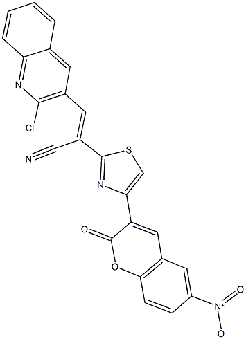 3-(2-chloro-3-quinolinyl)-2-(4-{6-nitro-2-oxo-2H-chromen-3-yl}-1,3-thiazol-2-yl)acrylonitrile Structure
