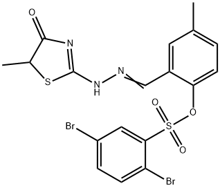 4-methyl-2-[2-(5-methyl-4-oxo-1,3-thiazolidin-2-ylidene)carbohydrazonoyl]phenyl 2,5-dibromobenzenesulfonate Struktur