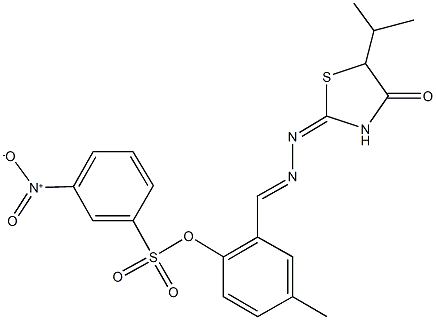 2-[2-(5-isopropyl-4-oxo-1,3-thiazolidin-2-ylidene)carbohydrazonoyl]-4-methylphenyl 3-nitrobenzenesulfonate 化学構造式