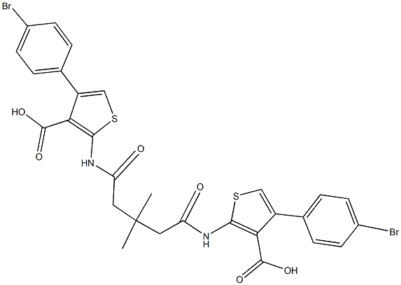 4-(4-bromophenyl)-2-[(5-{[4-(4-bromophenyl)-3-carboxy-2-thienyl]amino}-3,3-dimethyl-5-oxopentanoyl)amino]-3-thiophenecarboxylic acid Structure