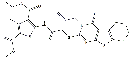 4-ethyl 2-methyl 5-({[(3-allyl-4-oxo-3,4,5,6,7,8-hexahydro[1]benzothieno[2,3-d]pyrimidin-2-yl)sulfanyl]acetyl}amino)-3-methyl-2,4-thiophenedicarboxylate Struktur