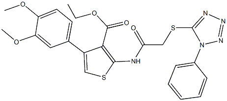 ethyl 4-(3,4-dimethoxyphenyl)-2-({[(1-phenyl-1H-tetraazol-5-yl)sulfanyl]acetyl}amino)-3-thiophenecarboxylate Struktur