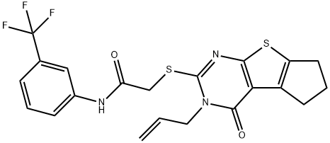 2-[(3-allyl-4-oxo-3,5,6,7-tetrahydro-4H-cyclopenta[4,5]thieno[2,3-d]pyrimidin-2-yl)sulfanyl]-N-[3-(trifluoromethyl)phenyl]acetamide Struktur
