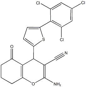 2-amino-5-oxo-4-(5-(2,4,6-trichlorophenyl)thien-2-yl)-5,6,7,8-tetrahydro-4H-chromene-3-carbonitrile|