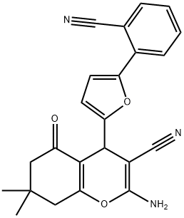 2-amino-4-[5-(2-cyanophenyl)-2-furyl]-7,7-dimethyl-5-oxo-5,6,7,8-tetrahydro-4H-chromene-3-carbonitrile 化学構造式