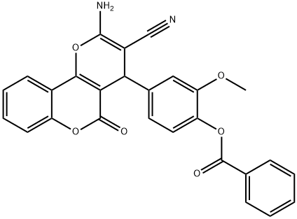 4-(2-amino-3-cyano-5-oxo-4H,5H-pyrano[3,2-c]chromen-4-yl)-2-methoxyphenyl benzoate Structure