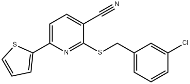 2-[(3-chlorobenzyl)sulfanyl]-6-(2-thienyl)nicotinonitrile 化学構造式