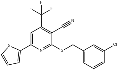 2-[(3-chlorobenzyl)sulfanyl]-6-(2-thienyl)-4-(trifluoromethyl)nicotinonitrile 结构式