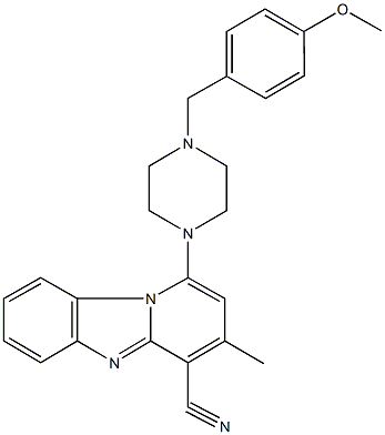 1-[4-(4-methoxybenzyl)-1-piperazinyl]-3-methylpyrido[1,2-a]benzimidazole-4-carbonitrile 化学構造式