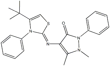 4-[(4-tert-butyl-3-phenyl-1,3-thiazol-2(3H)-ylidene)amino]-1,5-dimethyl-2-phenyl-1,2-dihydro-3H-pyrazol-3-one,342780-90-9,结构式