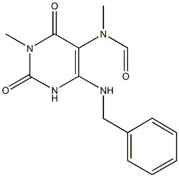6-(benzylamino)-3-methyl-2,4-dioxo-1,2,3,4-tetrahydro-5-pyrimidinyl(methyl)formamide Struktur