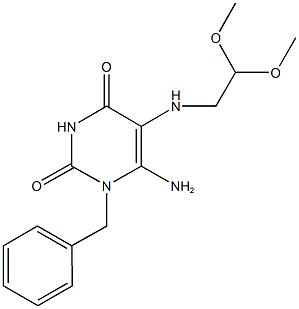 6-amino-1-benzyl-5-[(2,2-dimethoxyethyl)amino]-2,4(1H,3H)-pyrimidinedione Struktur