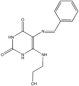 5-(benzylideneamino)-6-[(2-hydroxyethyl)amino]-2,4(1H,3H)-pyrimidinedione Structure