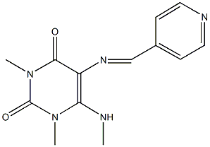 1,3-dimethyl-6-(methylamino)-5-[(4-pyridinylmethylene)amino]-2,4(1H,3H)-pyrimidinedione Struktur