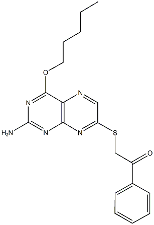 2-{[2-amino-4-(pentyloxy)-7-pteridinyl]sulfanyl}-1-phenylethanone 化学構造式