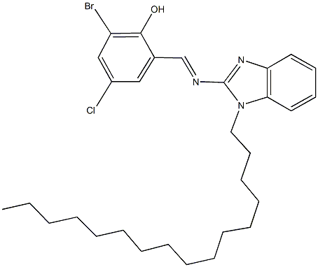 2-bromo-4-chloro-6-{[(1-hexadecyl-1H-benzimidazol-2-yl)imino]methyl}phenol 结构式