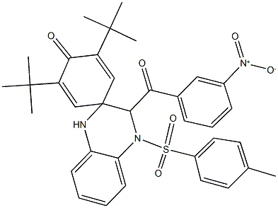 {2,6-ditert-butyl-1'-[(4-methylphenyl)sulfonyl]-1-oxo-1',2',3',4'-tetrahydrospiro[2,5-cyclohexadiene-4,3'-quinoxaline]-2'-yl}(3-nitrophenyl)methanone Structure