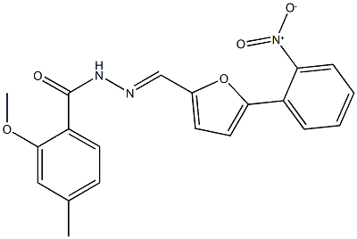 N'-[(5-{2-nitrophenyl}-2-furyl)methylene]-2-methoxy-4-methylbenzohydrazide 化学構造式