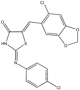 5-[(6-chloro-1,3-benzodioxol-5-yl)methylene]-2-[(4-chlorophenyl)imino]-1,3-thiazolidin-4-one Struktur