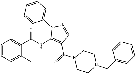 N-{4-[(4-benzyl-1-piperazinyl)carbonyl]-1-phenyl-1H-pyrazol-5-yl}-2-methylbenzamide,345288-04-2,结构式