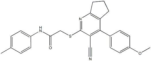 2-{[3-cyano-4-(4-methoxyphenyl)-6,7-dihydro-5H-cyclopenta[b]pyridin-2-yl]sulfanyl}-N-(4-methylphenyl)acetamide,345912-30-3,结构式