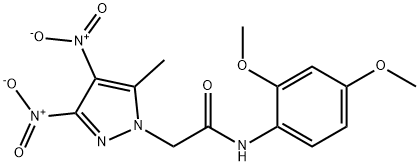 2-{3,4-bisnitro-5-methyl-1H-pyrazol-1-yl}-N-(2,4-dimethoxyphenyl)acetamide Structure