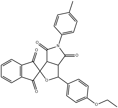 3-(4-ethoxyphenyl)-5-(4-methylphenyl)-1',3',4,6-tetraoxo-1,3,3a,4,6,6a-hexahydrospiro(1H-furo[3,4-c]pyrrole-1,2'-indane) 化学構造式