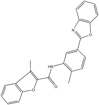 N-[5-(1,3-benzoxazol-2-yl)-2-methylphenyl]-3-methyl-1-benzofuran-2-carboxamide 化学構造式