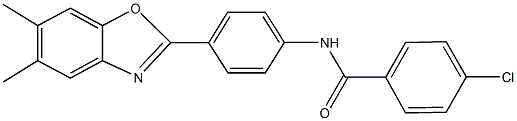 4-chloro-N-[4-(5,6-dimethyl-1,3-benzoxazol-2-yl)phenyl]benzamide 结构式