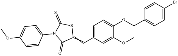 5-{4-[(4-bromobenzyl)oxy]-3-methoxybenzylidene}-3-(4-methoxyphenyl)-2-thioxo-1,3-thiazolidin-4-one,346633-75-8,结构式