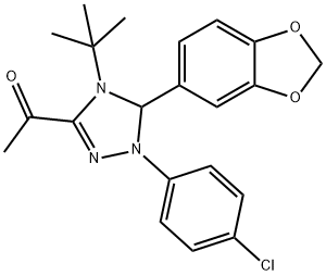 1-[5-(1,3-benzodioxol-5-yl)-4-tert-butyl-1-(4-chlorophenyl)-4,5-dihydro-1H-1,2,4-triazol-3-yl]ethanone Struktur