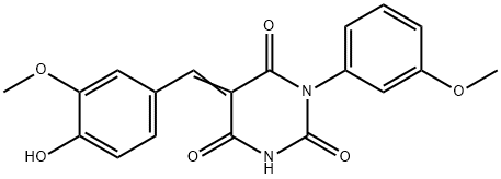 5-(4-hydroxy-3-methoxybenzylidene)-1-(3-methoxyphenyl)-2,4,6(1H,3H,5H)-pyrimidinetrione 化学構造式