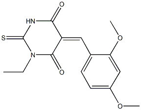 5-(2,4-dimethoxybenzylidene)-1-ethyl-2-thioxodihydro-4,6(1H,5H)-pyrimidinedione,346643-10-5,结构式