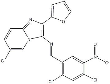 6-chloro-3-({2,4-dichloro-5-nitrobenzylidene}amino)-2-(2-furyl)imidazo[1,2-a]pyridine Struktur