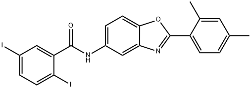 N-[2-(2,4-dimethylphenyl)-1,3-benzoxazol-5-yl]-2,5-diiodobenzamide Structure