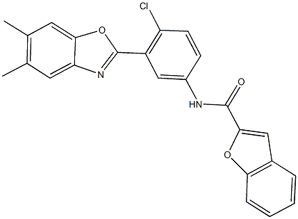 N-[4-chloro-3-(5,6-dimethyl-1,3-benzoxazol-2-yl)phenyl]-1-benzofuran-2-carboxamide 结构式