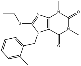 8-(ethylsulfanyl)-1,3-dimethyl-7-(2-methylbenzyl)-3,7-dihydro-1H-purine-2,6-dione,346660-31-9,结构式