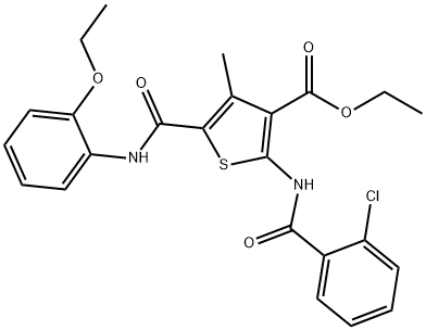 ethyl 2-[(2-chlorobenzoyl)amino]-5-[(2-ethoxyanilino)carbonyl]-4-methylthiophene-3-carboxylate Structure